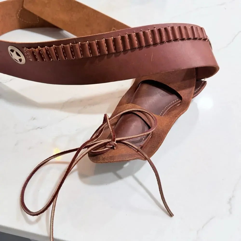 Vintage HUNTER Western Star Concho Leather Gun Holster Ammo Belt Large 39-35”